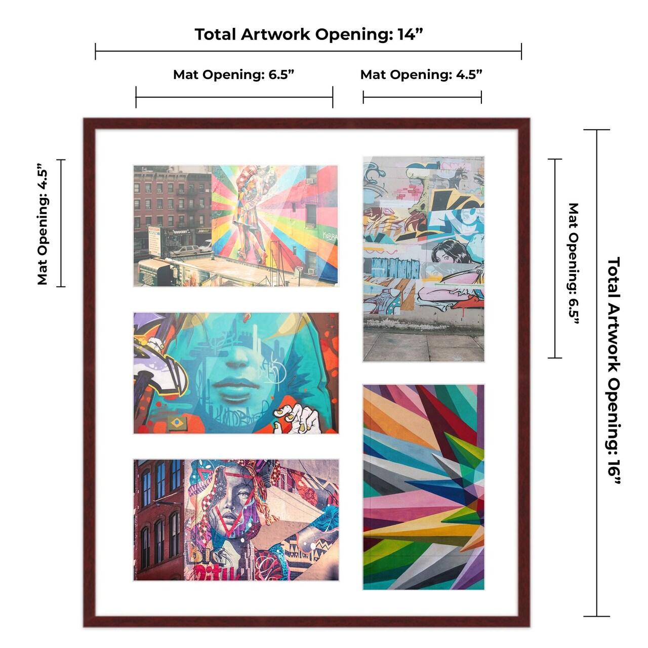 Brown Finish Collage Frame - White Mat, 20 Frame Sizes to Choose From, UV Acrylic, Wall Hanging Hardware, Vertical or Horizontal Display